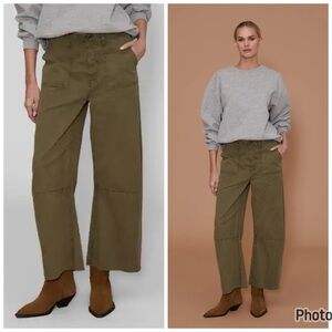 Le Jean Utility Soft Barrel Trouser Pant Olive Green Size 28 Wide Leg‎